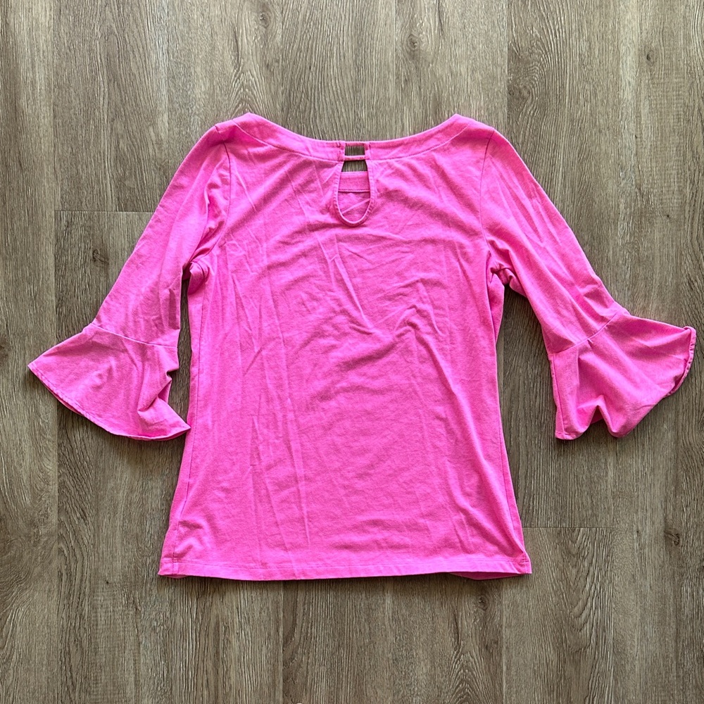 Lilly Pulitzer Fontaine 3/4 Sleeve Top Pink Small Bell Sleeve Boatneck - Picture 5 of 5